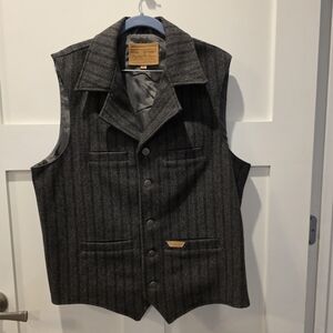 Powder River Outfitters Men's Montana Striped Wool Vest Dark Gray Medium Western